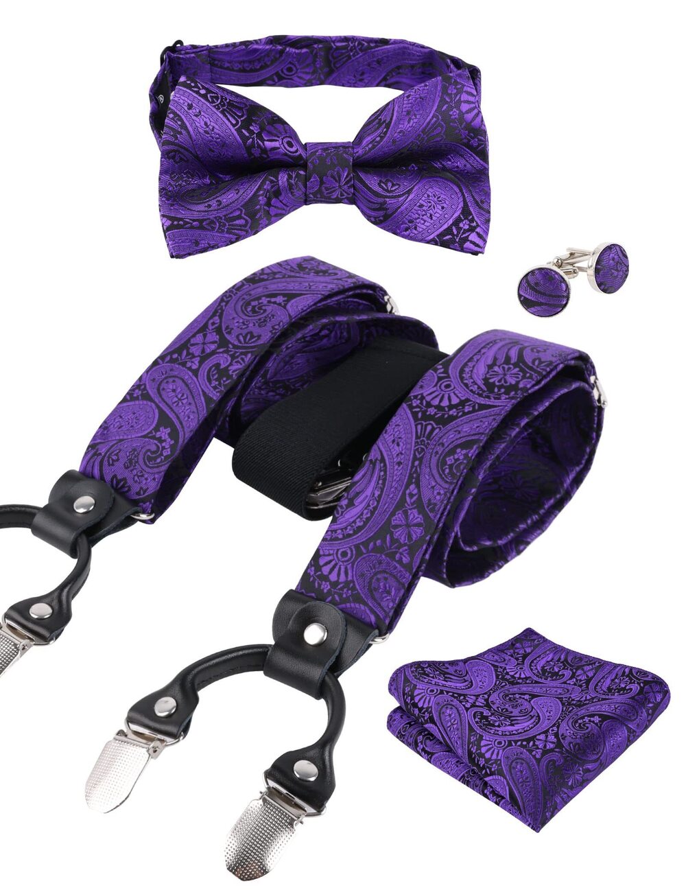 1842 Classic Paisley Suspender, Bow Tie, Hanky and Cufflinks Set Dark